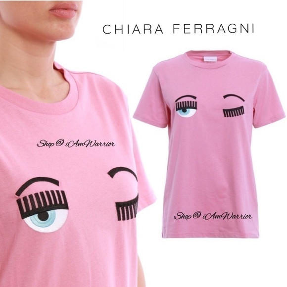 Chiara Ferragni embroidered pink WINK graphic T-shirt *shop@iamwarrior - Picture 4 of 12